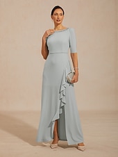 ieftine Rochii Party-Pentru femei Rochie Maxi Rochie A line Elegant Serată Invitat la nunta Absolvire Zdrobit Impodobit Culoare solidă Manșon Jumate Stil Nautic Bateau Albastru Deschis