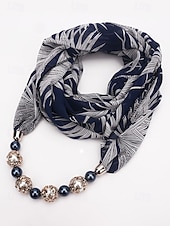 billiga Halsdukar för kvinnor-Damhalsband i bohemisk chiffong, mjuk polyesterhalsduk med blommönster och pärlhänge, lätt modeaccessoar för kvinnor, perfekt för vardagskläder, semester och resor.