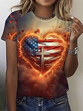 cheap Independence Day Top-Independence Day PatrioticWomen's T Shirt Print Graphic Flag Stylish Classic Casual Short Sleeve Crew Neck Round Neck Regular Tops Daily Blue Red Orange Summer Spring
