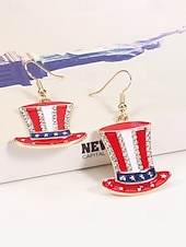 economico Accessori-Orecchini pendenti patriottici in lega per donne per il 250° anniversario degli Stati Uniti stili multipli della bandiera USA e cuori gioielli dichiarativi rossi bianchi e blu per feste e festival