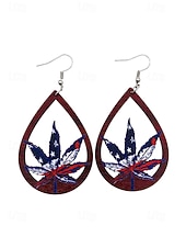 tanie Akcesoria-Amerykański 250. Jubileusz Kwiatowe Drewniane Kolczyki w Kształcie Łzy z Flagą USA lekkie Patriotyczne Biżuteria z Długimi Kolczykami dostępne w wielu stylach Casual Boho Styl na co dzień