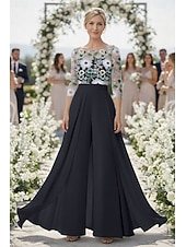 economico Tute della mamma-Tute Tuta Completo Pantalone Lunghezza al pavimento Abito Formale Abito da cerimonia per signora Manica 3/4 Scollo a Barca Scollo Tondo Elegante Vintage Formale Ospite di nozze Chiesa Chiffon Pizzo