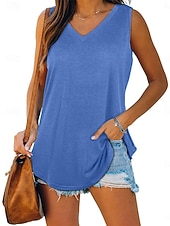 preiswerte Einfacher Tank-Damen Bluse Einfach Aktiv Vintage Ärmellos V Ausschnitt Lange Oberteile Täglich Ferien Ausgehen Blau Schwarz Weiß Gelb Hellgrün Sommer Frühling