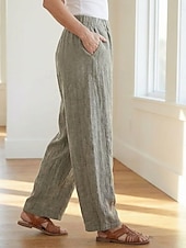 cheap Premium Linen Collection-70% Linen Women's Linen Pants Chinos Summer Pants Bloomers Vacation Streetwear Basic Full Length Medium Waist Plain Pocket Elastic Waistband Comfy Inelastic Daily Outdoor Street Violet Teal Dark