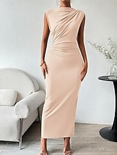 preiswerte Einfaches Kleid-Damen Maxikleid Abschlussballkleid Partykleid Freizeitkleid Cocktailkleid Elegant Mode Modern Outdoor Abendgesellschaft Party Normale Passform Einfach Ärmellos Hoher Ausschnitt Schwarz Burgunderrot