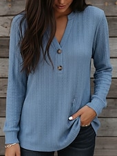 economico Bluse Semplici-Per donna Maglietta Bottoni Tinta unica Elegante Moda Manica Lunga Scollo a V Top Regolari Quotidiano Weekend Blu Nero Bianco Giallo Rosa Primavera Autunno