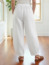 billiga Premium Linnekollektion-Dam Byxor av linne i bomull Kinesiska Sommarbyxor underbyxor Semester Streetwear Grundläggande Fullängd Medium Midja Slät Ficka Elastiskt midjeband Bekväm Komfort Microelastisk Dagligen Utomhus Gata