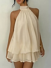 voordelige Eenvoudige jurk-Dames Mini-jurk Zomerjurk halter jurk Casual Dagelijks Strand Feestdagen Ruim Passend Effen Mouwloos Halternek Geel Rood Hemelsblauw Bruin Zomer Lente