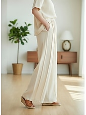 お買い得  プレミアムリネンコレクション-女性用 コットンリネンパンツ 生意気 チノパン サマーパンツ 旅行度假风 ストリートファッション カジュアル 全長 ミディアムウエスト 純色 弾性ウエストバンド 快適 マイクロエラスティック 日常 アウトドア ストリート ライスホワイト ブラック グリーン 春 秋 ルーズフィット