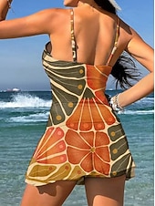 رخيصةأون مايوهات تانكيني-نسائي ملابس السباحة قطعة واحدة مايوه تنورة ملابس السباحة أنيق العطلة ورد الرسم V رقبة بدون كم بدلة سباحة