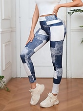 preiswerte -Damen Jeans Leggings Jeggings Urlaub Streetwear Lässig Volle Länge Mittlere Taillenlinie Karomuster Patchwork Tasche Bequem Hohe Elastizität Täglich Heim Outdoor Schwarzgrau Hellblau-Weiß Frühling