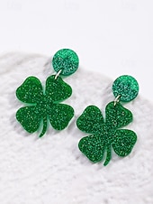 ieftine Accesorii-Cercei acrilici cu trifoi pentru femei, cu tematică de Ziua Sfântului Patrick, cercei ușori cu trifoi și sclipici, bijuterii verzi irlandeze în mai multe stiluri, perfecți pentru parade de sărbători, petreceri și ținute festive.