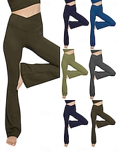 baratos Leggings lisas-Mulheres Calças leggings flare Moda Roupa de rua Básico Comprimento total Cintura Alta Tecido Cintura elástica Confortável Com Stretch Diário Ginásio Ioga Preto Azul Marinha Azul Verde Primavera