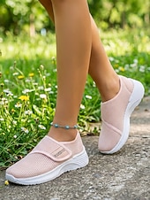 abordables Zapatillas de mujer-Zapatos blancos sin cordones de malla transpirable para mujer: zapatos casuales ligeros para caminar para uso diario, viajes, jardinería y actividades de ocio.