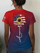 Недорогие День независимости Топ-Патриотическая майка ко Дню независимости Женская футболка графический флаг винтажный стильная классическая с коротким рукавом круглый вырез обычная футболка повседневная выходные печать синий