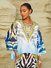 Недорогие рубашки, топы и блузки-градиентный тигровый шелковистый атласный топ для отдыха