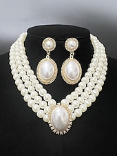 Недорогие Свадьба ACC-Женский комплект из ожерелья и сережек из искусственного жемчуга, винтажное элегантное многослойное колье-чокер с овальным кулоном, классические свадебные украшения для свадьбы, вечерних вечеринок и торжественных мероприятий.
