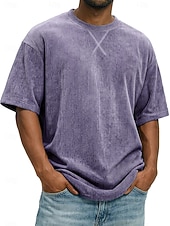 preiswerte Cordhosen T-Shirts-Herren T Shirt Cordhemd T-Shirt Kurzarm Rundhalsausschnitt Sommer Frühling Einfarbig Gestreift Grubenstreifen Mode Basic Weich Kord Urlaub Straße Alltagstauglich Schwarz Weiß Hellgrün Top T-Shirt für