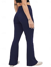 baratos Leggings lisas-Mulheres Calças leggings flare Moda Roupa de rua Básico Comprimento total Cintura Alta Tecido Cintura elástica Confortável Com Stretch Diário Ginásio Ioga Preto Azul Marinha Azul Verde Primavera