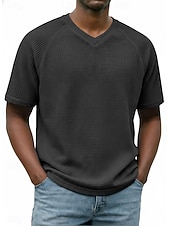 abordables T-shirt en tricot gaufré-Homme Tee-shirt Gaufre T-shirt Manche Courte Col en V Été Printemps Toutes saisons Couleur Unie Mode Designer Occasionnel Basique Manche raglan Occasionnel Quotidien Extérieur Bleu Ciel Blanc T-shirt