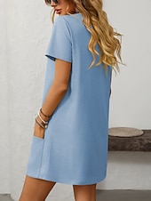 cheap Plain Dress-Women's Mini Dress Casual Dress Elegant Fashion Modern Outdoor Vacation Going out Regular Fit Plain Short Sleeve Square Neck Black Green Rose Red Light Blue Summer Spring