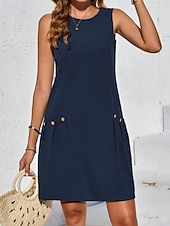 cheap Plain Dress-Women's Midi Faux Cotton Linen  Dress Shift Dress Summer Dress Casual Daily Regular Fit Plain Sleeveless Crew Neck Blue Orange Green Summer