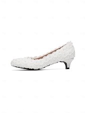 abordables novia-Zapatos de tacón bajo con cuentas de marfil para mujer, elegantes zapatos de novia para bodas en la ciudad.
