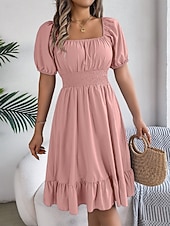 economico Vestito bianco-Per donna Mini Abito Abito a trapezio Abito Estivo Casual Quotidiano Vestibilità regolare Semplice Manica Corta Collo quadrato Blu Nero Rosa Marrone chiaro Estate