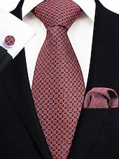 お買い得  結婚 ACC-男性用フォーマルネクタイセット、ポケットチーフとカフスボタン付き - 結婚式、ビジネスパーティー、ガライベントに最適な高級ポリエステルチェック柄ネクタイ - スタイリッシュな花婿の付添人用スーツアクセサリー（複数色）