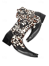 baratos Homens-Botas masculinas de couro legítimo para festivais, com estampa de leopardo, ideais para música.