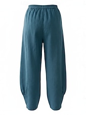 preiswerte Premium-Leinen-Kollektion-Damen-Leinenhose aus 70 % Leinen, weites Bein, Chino-Stil, Sommerhose, Urlaubshose, Streetwear, Basic, lange Länge, mittlere Bundhöhe, schlicht, Tasche, elastischer Bund, bequem, komfortabel, nicht elastisch, für Alltag, Outdoor, Straße, Bordeauxrot, Azur
