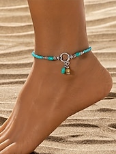 baratos Pulseira Feminina-Pulseira de tornozelo feminina estilo boêmio com miçangas coloridas de resina e pingente charmoso. Leve e prática, ideal para usar no dia a dia, em férias, resorts e no verão.