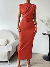 preiswerte Einfaches Kleid-Damen Maxikleid Abschlussballkleid Partykleid Freizeitkleid Cocktailkleid Elegant Mode Modern Outdoor Abendgesellschaft Party Normale Passform Einfach Ärmellos Hoher Ausschnitt Schwarz Burgunderrot