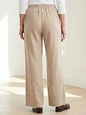 cheap Premium Linen Collection-70% Linen Women's Linen Pants Culottes Wide Leg Wide Leg Chinos Vacation Streetwear Basic Full Length Medium Waist Plain Drawstring Pocket Comfort Inelastic Daily Outdoor claret Deep Green