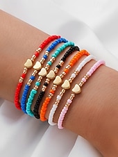 preiswerte Damenarmband-Boho-Armbandset für Damen, farbenfrohe Stretcharmbänder aus Kunstharz mit Herzanhänger, mehrfarbiger, stapelbarer Schmuck für Damen, perfekt für Alltag, Urlaub, Strand und Partys