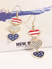 economico Accessori-Orecchini pendenti patriottici in lega per donne per il 250° anniversario degli Stati Uniti stili multipli della bandiera USA e cuori gioielli dichiarativi rossi bianchi e blu per feste e festival