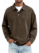 preiswerte Klassisches Poloshirt für Herren-Herren Jeanshemd Baumwoll-Poloshirt Lässig Urlaub Klassisch Langarm Mode Basic Einfarbig Einfach Vintage-Stil Gewaschen Frühling Winter Frühling &amp; Herbst Normale Passform Schwarz Hellgrün Rosa