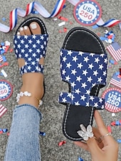  Dámské sandály s hvězdným potiskem k 250. výročí USA - pohodlné modré pantofle na přehlídky, vlastenecké akce, neformální výlety a letní oslavy