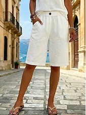 abordables Bas-Femmes Pantalon effet lin Bermuda Pantalon capri Shorts Décontracté Quotidien Court Taille Moyenne Uni Poches Latérales Respirabilité Confortable Non Elastique Sortir Week-end Noir Blanche Jaune Vert