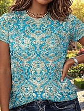 economico T-shirt Boho-Per donna Maglietta Stampato Floreale Grafico Paisley Bohemien Vintage Elegante Manica Corta Girocollo Scollo a V Top lunghi Quotidiano Uscire Weekend Blu Nero Verde chiaro Viola Verde Estate