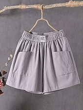 levne Luxusní kalhoty-Dámské Bavlněné plátěné šortky Kalhoty chinos Kraťasy Letní šortky prázdniny Módní Šik ven Krátký Vysoký pas Bez vzoru Kapsy Elastický pas Prodyšnost Pohodlné Neelastické Denní Dovolená ulice Čern