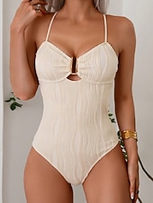 preiswerte Einteilige Badeanzüge-Damen Badeanzug Einteiler Monokini Bademode Bauchkontrolle Hohe Taille Schlank Urlaub Strandbekleidung Einfarbig Neckholder Ärmellos Badeanzüge