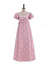 preiswerte Kleid-Retro Vintage Mittelalterlich Renaissance Bodenlang Kleid Ballkleid Kleid im Regency-Stil Puffärmel / Ballon Jacquard Blumen Kostüm Damen Halloween Karneval Abschlussball Hochzeit Maskerade Erwachsene