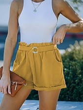 cheap Bermuda Shorts-Women's Shorts Vacation Fashion Streetwear Short High Waist Plain Pocket Elastic Waist Comfort Inelastic Daily Vacation Street Black Yellow Navy Blue Orange Summer Spring Loose Fit