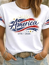  Giorno dell'Indipendenza Anniversary Americano Maglietta Patriottica da Donna Stampa Grafica Bandiera Americana Vintage Elegante Classica Manica Corta Collo Tondo Regolare Top Giornalieri Weekend