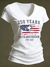 economico Magliette Giorno dell’Indipendenza-Maglietta Patriottica per Donne per il 250° Anniversario dell'Indipendenza Americana Stampa Grafica Bandiera Elegante Classica Casual Manica Corta Collo a V Top Regolari Quotidiani Nero Bianco Rosso
