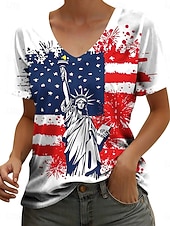 זול יום העצמאות טופ-חולצת טי פטריוטית ליום העצמאות נשים גרפית דגל אמריקאי אופנתית קלאסית קז'ואל עם שרוול קצר צווארון V טופים רגילים הדפסה יומית אדום סגול ירוק קיץ אביב