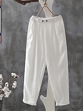 abordables Fondos-Mujer Lino de algodón sintético Pantalones Pantalones casuales Pantalones de verano Vacaciones Moda Ropa de calle Hasta el Tobillo Alta cintura Plano Bolsillo Cintura elástica Cómodo Rígido Diario