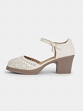 billige Mor til bruden/groom-vintage uthulte Mary Jane-sko for kvinner – komfortable sandaler med lav blokkhæl med justerbar stropp for fritids- og sommerbruk