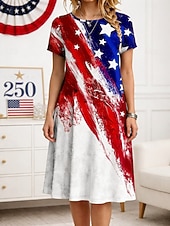  Ημέρα Ανεξαρτησίας Αμερικανική Επέτειος Πατριωτική Γυναικεία Μίντι Φούστα Φόρεμα Τύπος Μπλούζας Καλοκαίρι Καθημερινό Επίσημο Κανονική εφαρμογή Λουλούδια Αφηρημένες Αστέρια και Ράβδοι